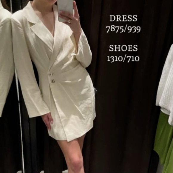 NEW ZARA LINEN BLEND BLAZER DRESS PLEAT BEIGE OFF WHITE IVORY 7875/939 SZ S - Picture 6 of 15
